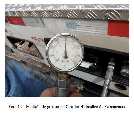 (2) 15 a 23 lpm (2) 208 bar (ver foto 6) 26,5 lpm (ver foto 7) 117 bar (ver foto 8) 18,9 lpm (ver foto 9) (1) Conforme manual do fabricante - pág.