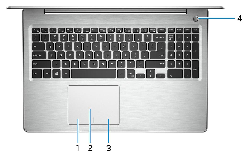 Base 1 Área de clique com o botão esquerdo Pressione para clicar com o botão esquerdo. 2 Touchpad Mova o dedo pelo touchpad para mover o ponteiro do mouse.