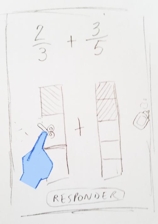 A última tela é uma tela onde o jogador tem dois blocos divididos de forma diferente, representando frações com denominadores