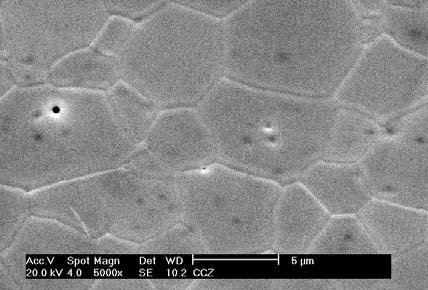 A figura 5 exibe micrografias obtidas por microscopia eletrônica de varredura referente às superfícies, polidas e atacadas termicamente, das amostras cerâmicas CCZ (a) e 20ACZ (b).