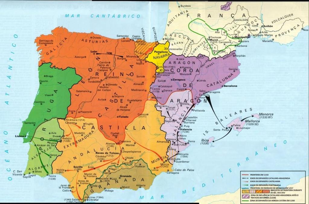 Formação das monarquias ibéricas Região da ESPANHA Diferenças enormes entre os reinos: língua (catalão, castelhano, galego)