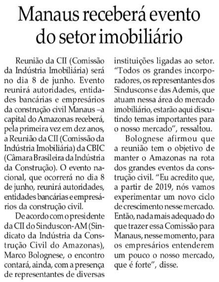 Título: Manaus receberá evento do setor imobiliário Veículo: Jornal do Commercio