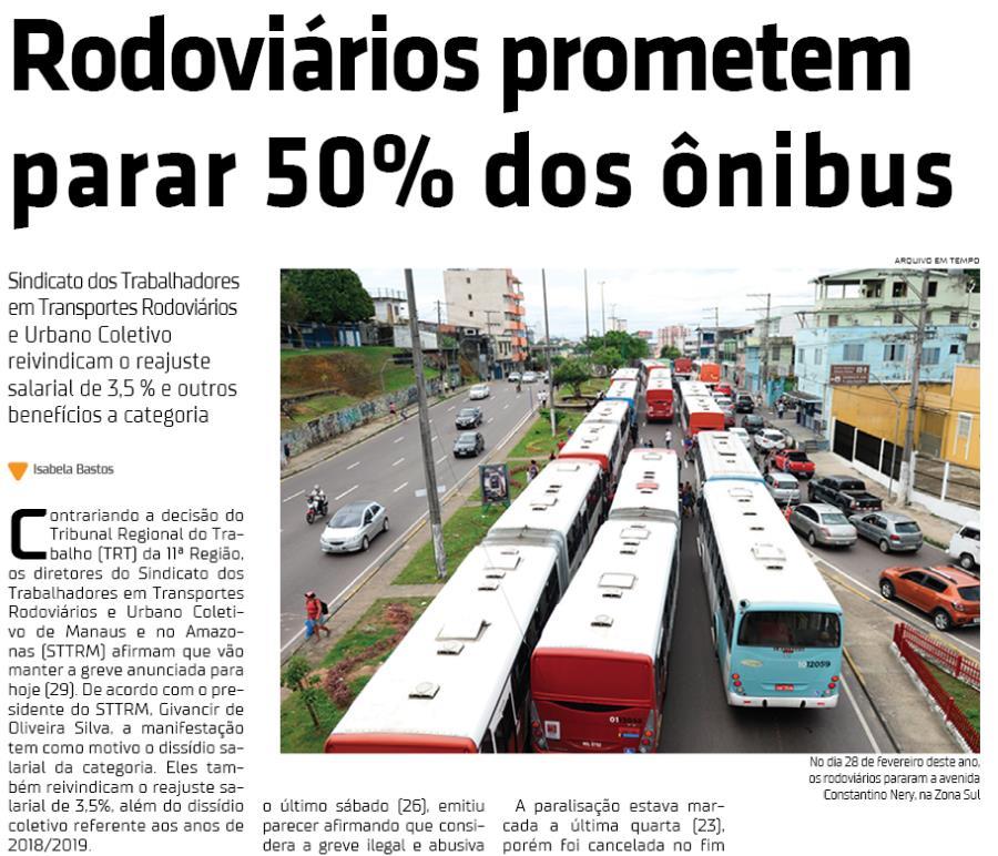 Título: Rodoviários prometem parar 50% dos ônibus