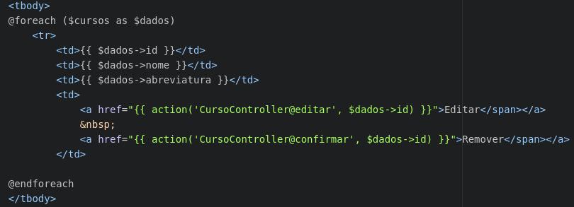 Exibindo os Dados na View com Blade O blade possui algumas funções de programação conhecidas como, por exemplo, o laço de repetição foreach que possibilita percorrer o array