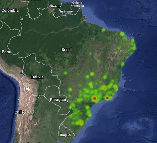 HEAT MAP DA DISTRIBUIÇÃO ESPACIAL MUNICÍPIOS COM CONEXÕES DE