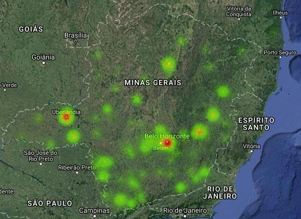 HEAT MAP DA DISTRIBUIÇÃO ESPACIAL MUNICÍPIOS COM CONEXÕES DE GD FV NO