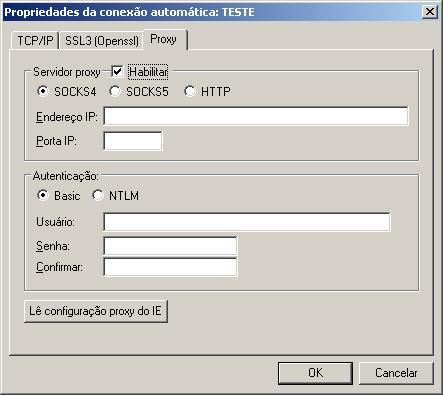 26. As seguintes opções de configuração para o protocolo OFTP TCP/IP podem ser selecionadas na guia Proxy, conforme mostra a figura abaixo: Nesta tela você irá preencher os