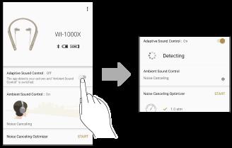 Detecção de ações e ajuste automático da função de cancelamento de ruído (Adaptive Sound Control) As quatro predefinições de ação