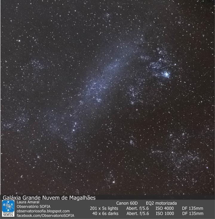 IV Simpósio Nacional de Educação em Astronomia IV SNEA 2016 Goiânia, GO 6 Figura 03: Galáxia Grande Nuvem de Magalhães feita com uma câmera DSLR e uma lente em 135 mm usando as técnicas descritas no