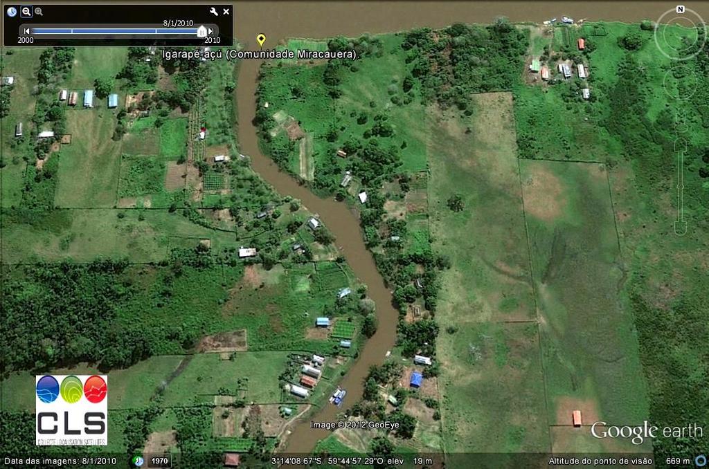 46 furo (figura 8) que durante o verão impossibilita a navegação fluvial das pessoas dessa comunidade. Figura 8: Furo do Igarapé-açú. Autor: MATOS, J.A (2013). Fonte: Google Earth.
