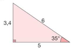 5) No triânguo retânguo da figura abaixo determine o vaor do seno 35º, cosseno de 35º e tangente de 35º.