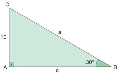 7) Determine os vaores das medias x e y indicadas no triânguo retânguo. (Use sen 65º = 0,91 cos = 65º = 0,4 e tang 65º =,14. 8) Cacue as medida dos segmentos a e c, no triânguo retânguo.