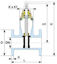 VÁLVULA DE GAVETA COM FLANGES, CUNHA DE BORRACHA, ANSI - EURO 22 DN 80 a 300 Face a face ANSI/ASME B 16.1, classe 125 e ANSI B 16.