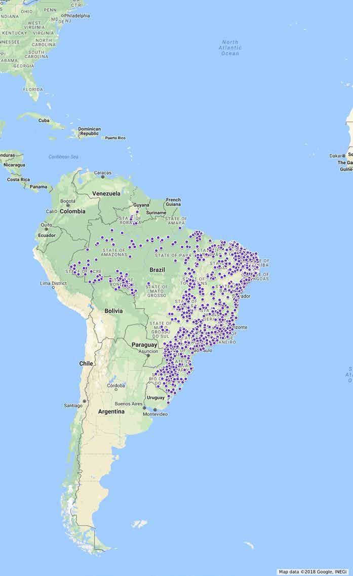 Localização geográfica dos municípios inscritos na Chamada Pública do Procel Reluz 2017 Fonte: Elaboração própria no Google My Maps A região com mais estados inscritos foi Nordeste, seguida da região