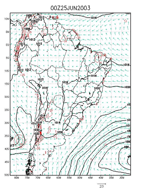 superior a 60 ms -1, situado a aproximadamente 40 S/75 W no dia 22 e deslocando-se para