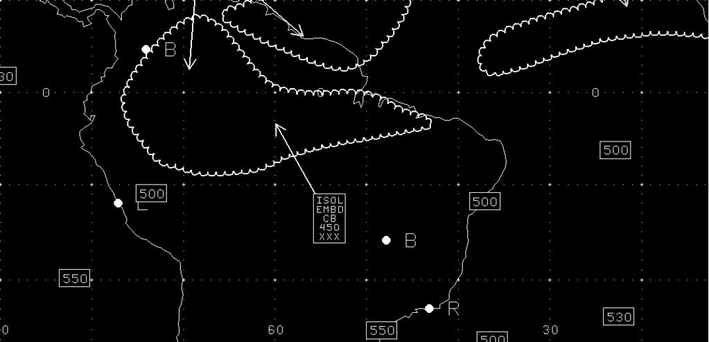 9 valores de turbulência mais intensa associada a região frontal coincidindo com a área principal de turbulência no nível 35000 pés (aproximadamente 250 hpa) demarcada na carta SIGWX.