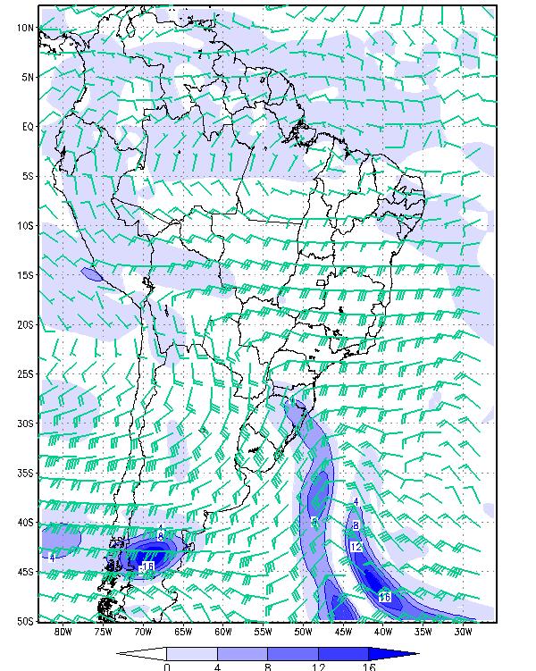 000 metros) cruzando a parte central da Argentina de 95 W até 36 W, duas áreas menores de turbulência podem ser observadas no oceano Atlântico entre 15 S e 35 S.