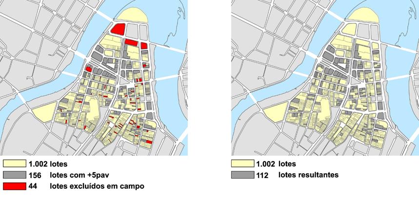 2. Ajuste do objeto após levantamento em campo: lotes com edificações 5 pavimentos A base inicial de 155 lotes foi atualizada após as idas a campo, com o acréscimo de mais 1 lote/edificação e a