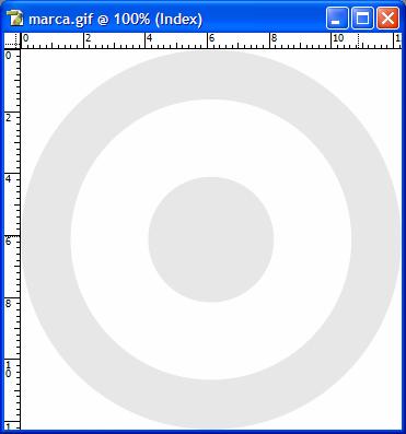 Finalmente, para produzir a marca de água, crie uma nova imagem com 350 pixels de largura por 350 pixels de altura. Usando as ferramentas de desenho, faça três circunferências concêntricas.