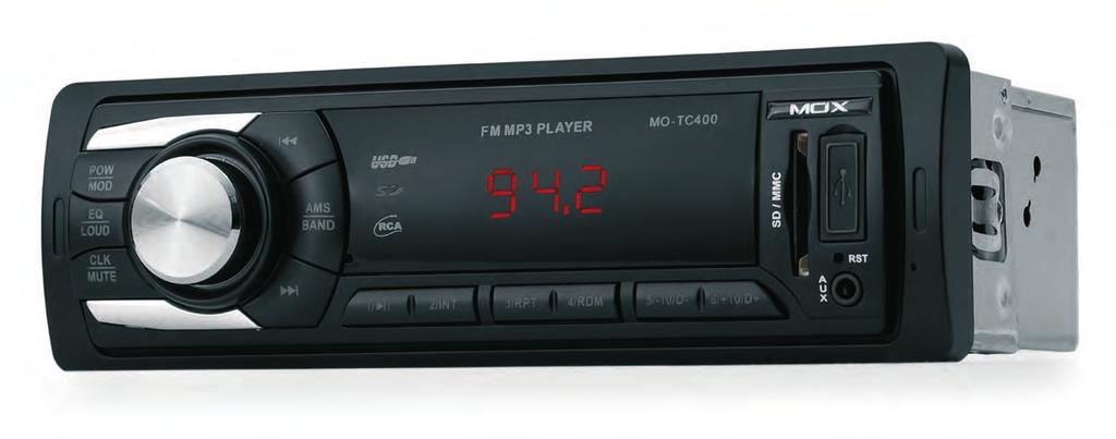 MO-TC400 REPRODUTOR MP3/FM PARA CARRO MEMÓRIA AUTOMÁTICA DE RADIO FM (18 ESTAÇÕES) SUPORTA FORMATOS MP3 / WMA ENTRADAS : USB / SD / MMC COM ATÉ 16 GB TELA LED COM RELÓGIO FUNÇÃO DE SELEÇÃO DE PASTA 2
