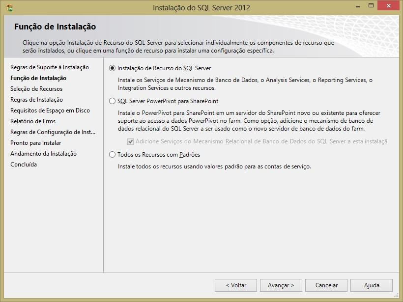 Na sequência aparece a tela abaixo para selecionar os recursos a serem instalados. Selecione todas as opções disponíveis.