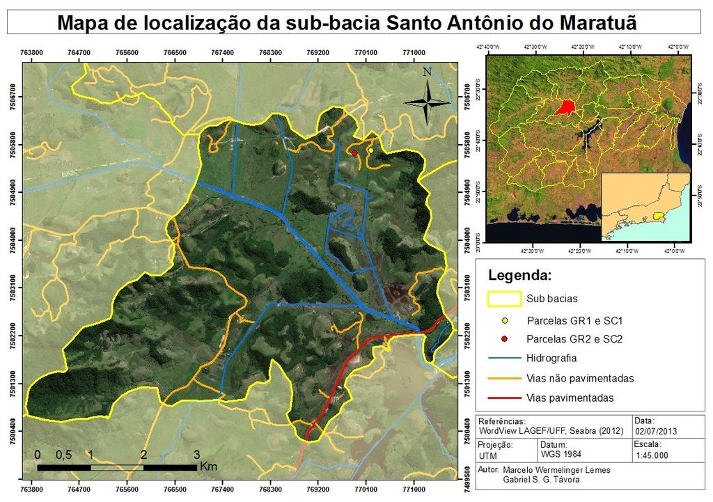 Figura 1: Mapa de localização onde podem ser observadas as vias de acesso, a hidrografia e a delimitação da Sub-bacia Santo Antônio do Maratuã.