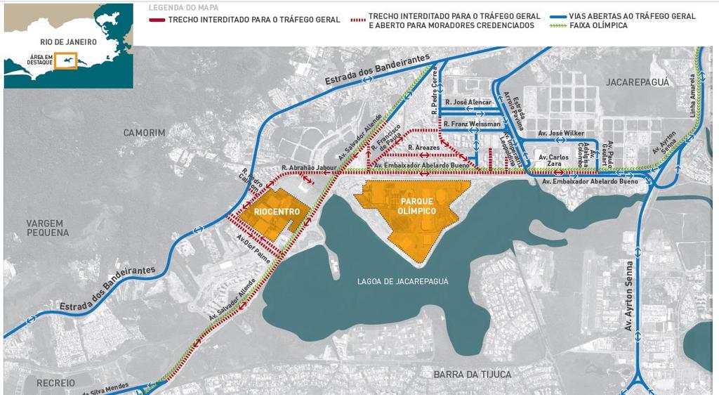 Parque Olímpico fechamento no entorno do complexo esportivo Para realização dos Jogos Rio 2016, o entorno do Parque Olímpico e do Riocentro*, na Barra da Tijuca, fica interditado a partir das 0h.