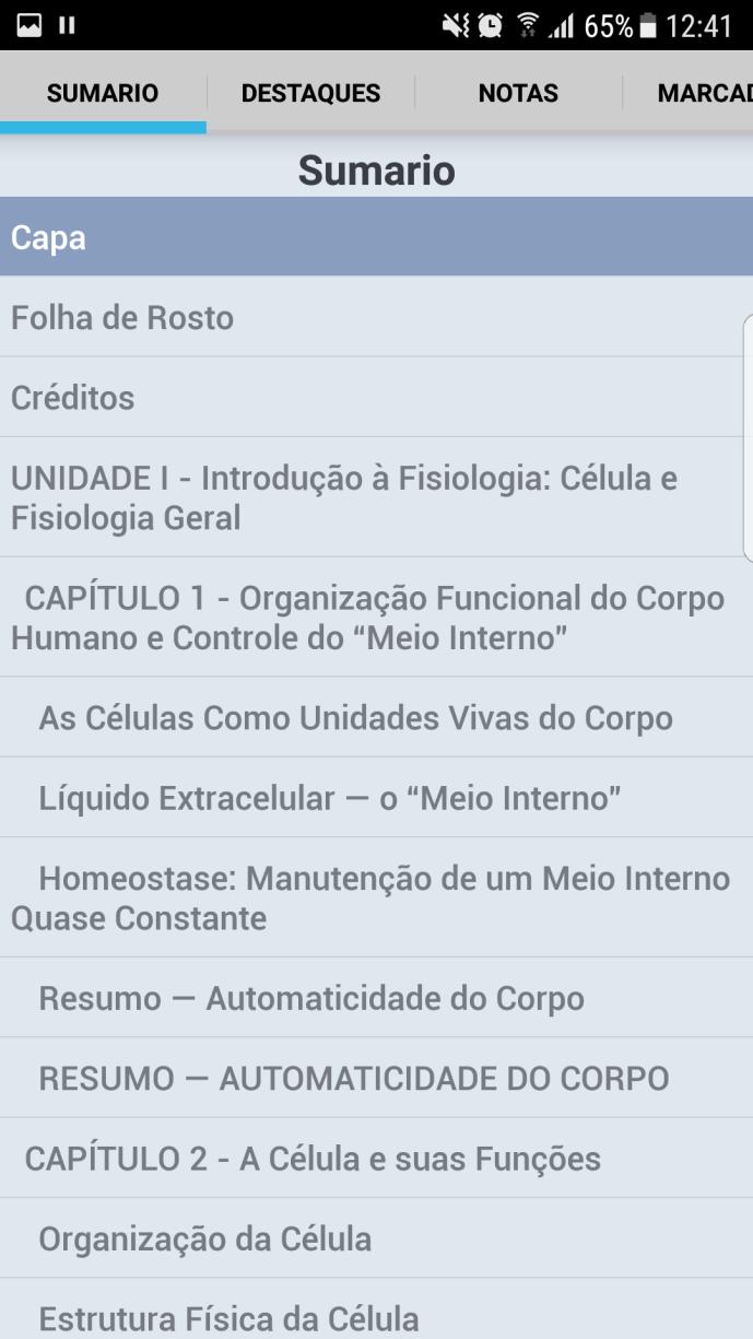 Automaticamente você terá acesso ao Sumário. Podendo selecionar qual capítulo deseja acessar.