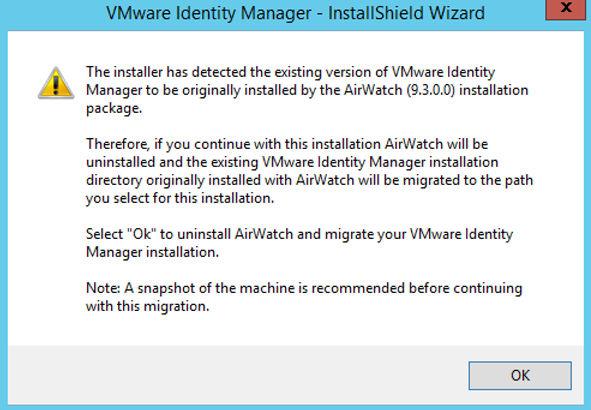 Migrar para o VMware Identity Manager 3.3 da instalação da AirWatch (Windows) Procedimentos 1 Clique duas vezes no instalador do VMware Identity Manager.