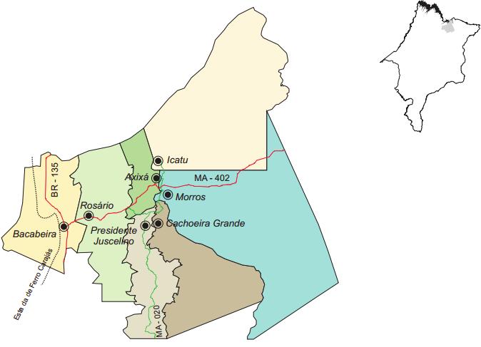 INSERÇÃO DA UEMA POR REGIÃO DE PLANEJAMENTO DO ESTADO Baixo Munim Caracterização geral Municípios População Estimada (2014) Matrículas (Ensino Fundamental) Matrículas (Ensino Médio) Axixá 11.780 2.