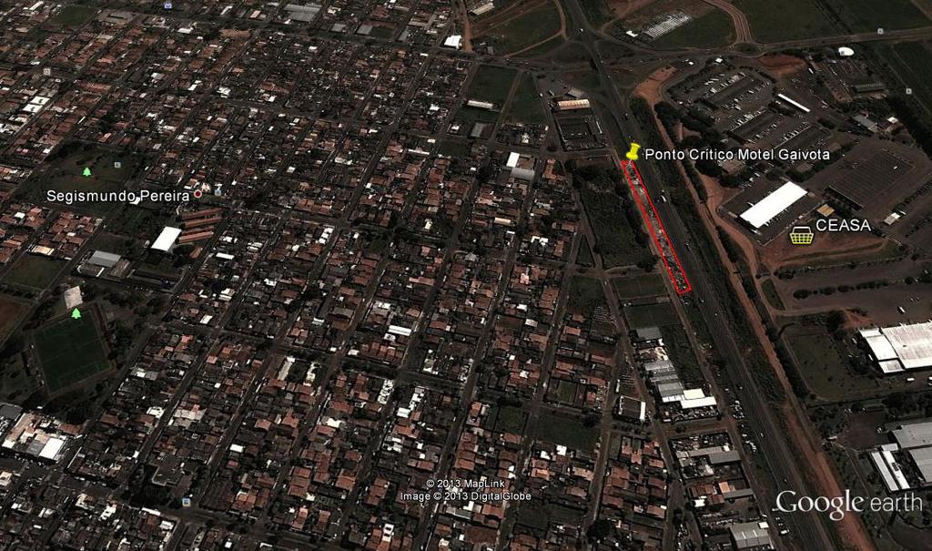 Figura 3 - Localização do Ponto Crítico do Bairro Segismundo Pereira, Uberlândia-MG Fonte: Google Earth, adaptado pela