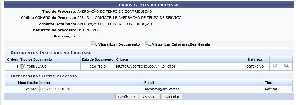 Após preencher os dados do interessado, clique em Inserir e o nome aparecerá na lista de interessados inseridos.