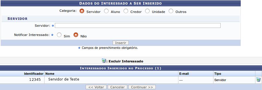 É possível inserir mais de um interessado, apenas seguindo novamente os passos anteriores.