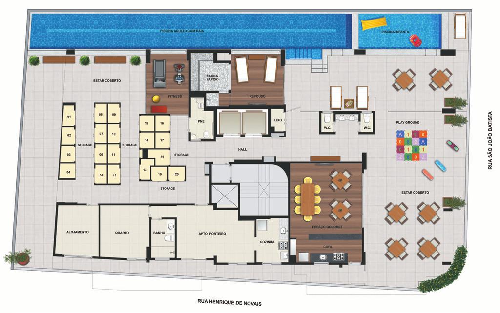 MASTERPLAN - PUC 01 02 01 - PISCINA ADULTO COM RAIA 02 - PISCINA INFANTIL 05 03 - ESPAÇO KIDS 06 04 -