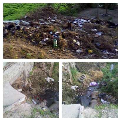 30 Foto 15 (superior): Acúmulo de lixo nas proximidades da horta. Fotos 16 e 17 (abaixo): Lançamento de esgotos domésticos nas proximidades da horta. Fonte: Tânia Dantas, 22/11/2011.