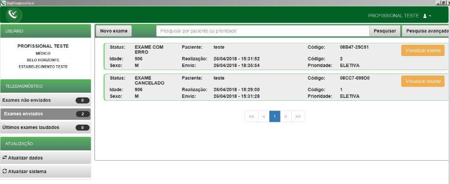 27. Os exames, enquanto não enviados, ficarão disponíveis na área de Exames não enviados. Isto poderá ocorrer por falta de conexão à Internet.