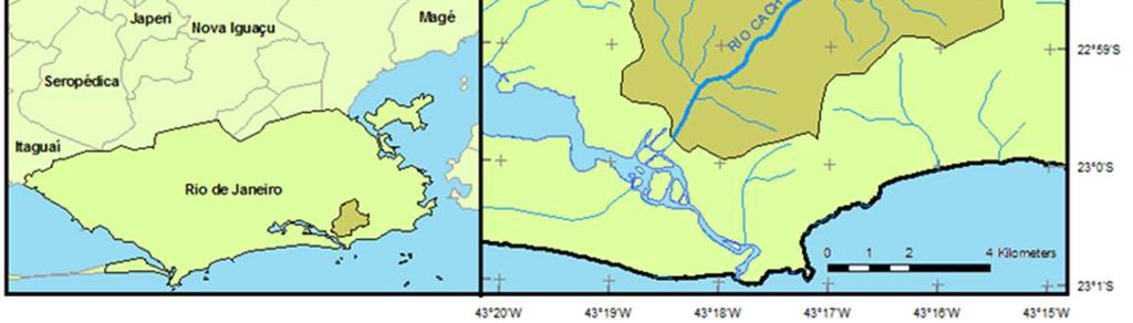 de latitude sul e os meridianos 43 15 e 43 19 de longitude oeste. A bacia tem forma triangular, abrangendo uma área de 21,7 km² e seu perímetro atinge aproximados 22,2 km.