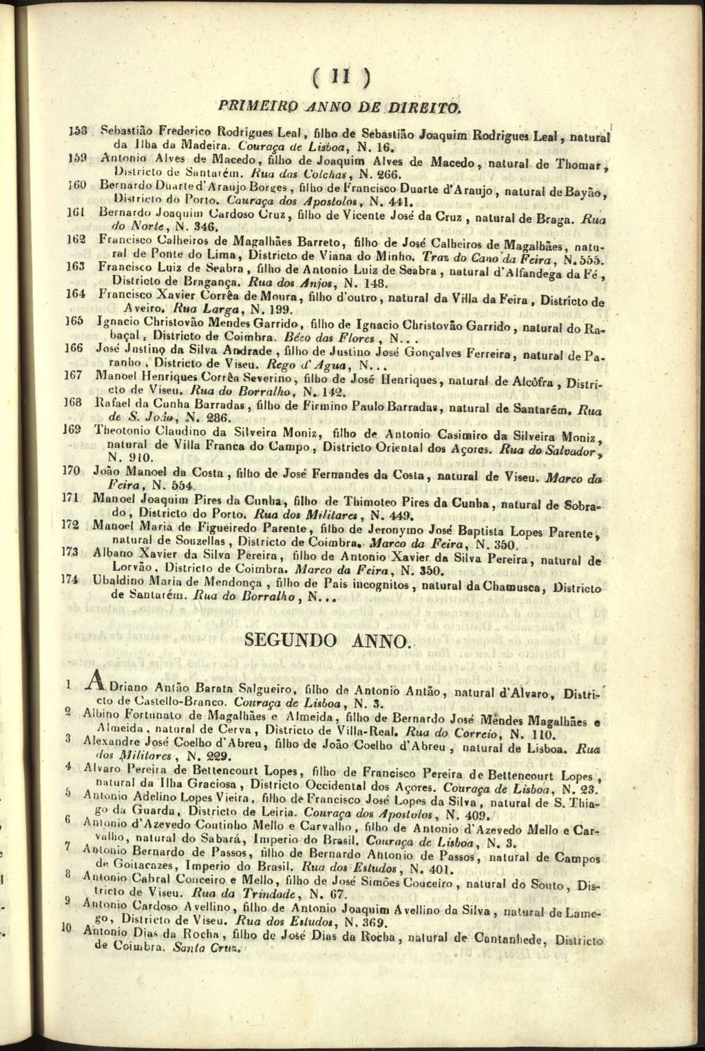 w J 51) 360 161 162 163 164 165 166 167 168 169 170 171 172 173 174 ( I ) PRIMEIRO ANNO DE DIREITO. Sebastião Frederico Rodrigues Leal, filho de Sebastião Joaquim Rodrigues Leal, natura!