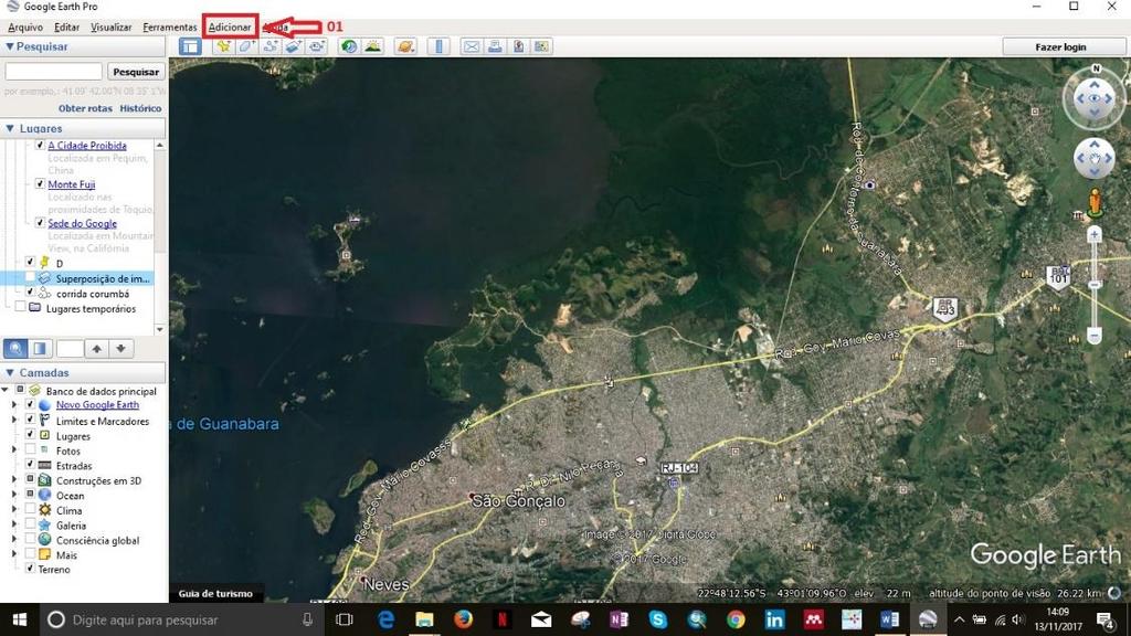 tif, ou outros diversos ) na máquina, abra o programa Google Earth Pró e siga o passo a passo disponibilizado em seguida, auxiliado pelas