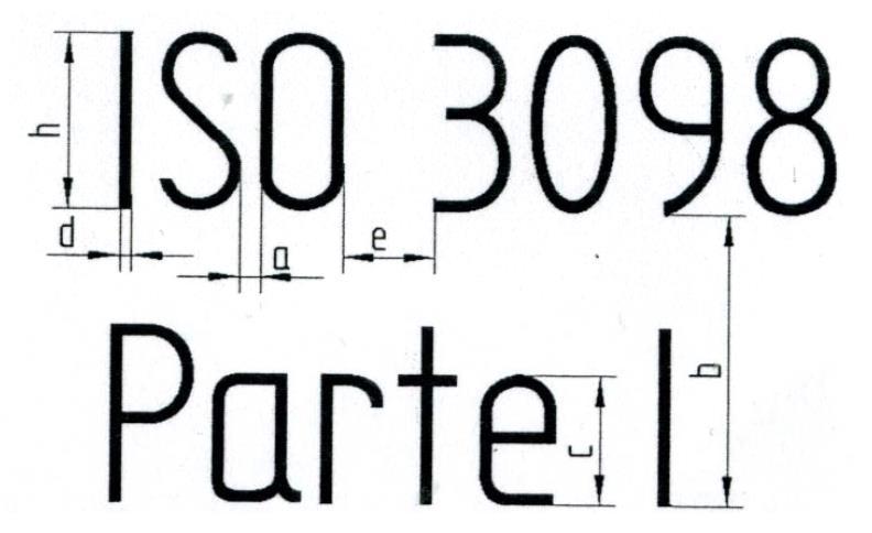 características da escrita em desenho técnico. A norma citada acima entra em detalhes desde o formato dos caracteres até a espessura das linhas.
