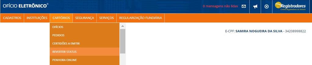 ALTERAR NÚMERO DE PENHORA É possível alterar o número da prenotação, data