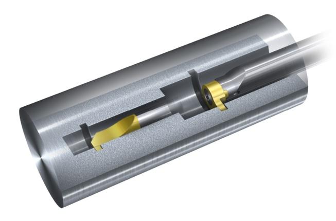 Usinagem de canais internos CoroTurn XS Profundidade máx. de corte: 2,5 mm (0,100 pol.) Largura de corte: 0,78 mm (0,031 pol.) Diâmetro mín.