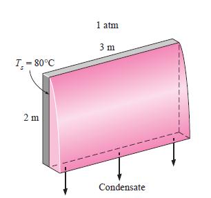 Exemplo 3 Vapor saturado à pressão atmosférica condensa sobre uma placa vertical de 2 m de altura e 3 m de largura que é mantida a 80 ⁰C pela circulação de água