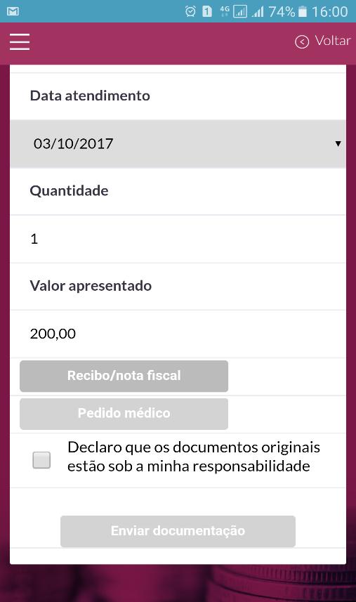 APLICATIVO MOBILE - SOLICITAÇÃO DE REEMBOLSO ASSISTENCIAL Passo 8: Informar