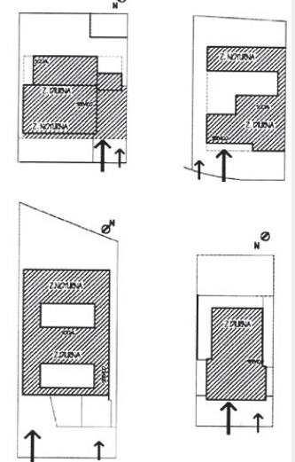 As imagens revelam um estudo sobre as casas de Rino Levi, em que é enfatizada a relação do partido compacto ou aditivo com as dimensões do lote: se curtos ou