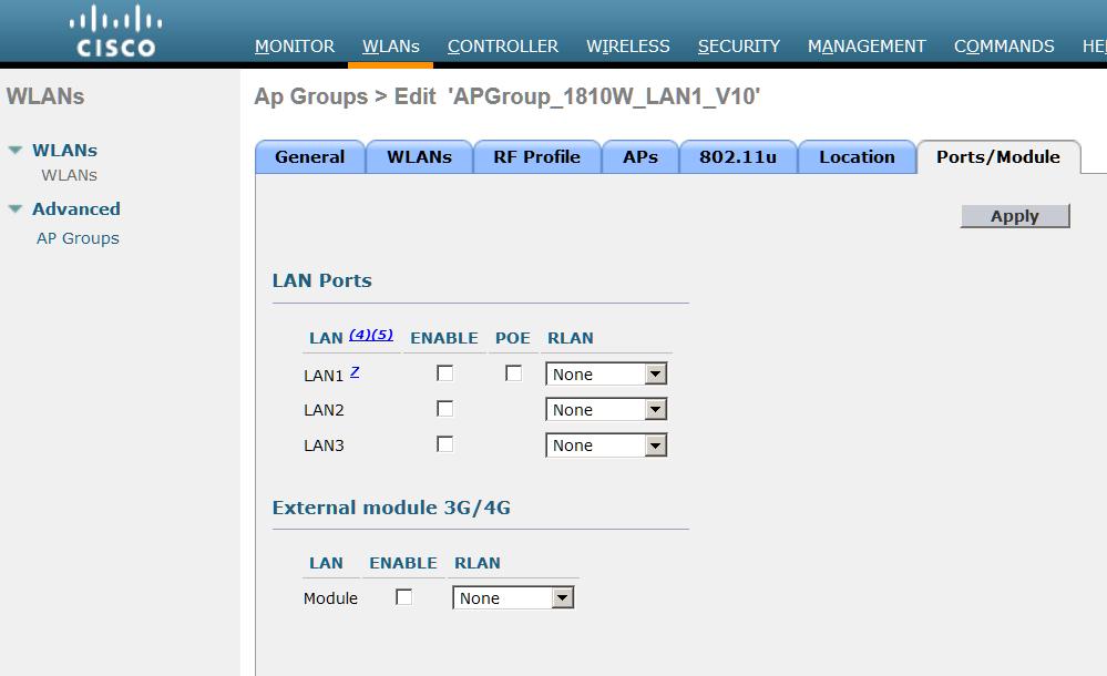 6. Trace a porta de LAN desejada ao RLAN e ao clique aplicam-se.