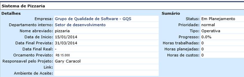 Incluir termo de abertura do Projeto Após autorizar o termo de abertura o status do projeto muda automaticamente para Em Planejamento.