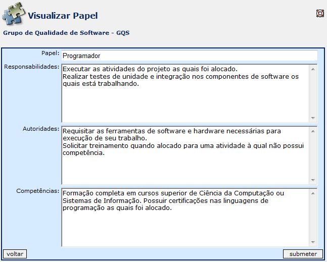 Criar um papel No momento da criação de um papel é indicado seu nome,