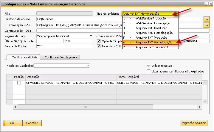 Tela 3 Configuração de tipo de ambiente Observação: Como Paulista só opera com o tipo de comunicação por envio de arquivo TXT, e não oferece ambiente de homologação, só