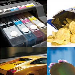 Ampla gama de aplicações Tintas de impressão: flexogravura (qualidade padrão chip) Tinta para jato de tinta Tintas de recobrimento Pigmentos (têxteis, sintéticos) Preparações de pigmentos, produção